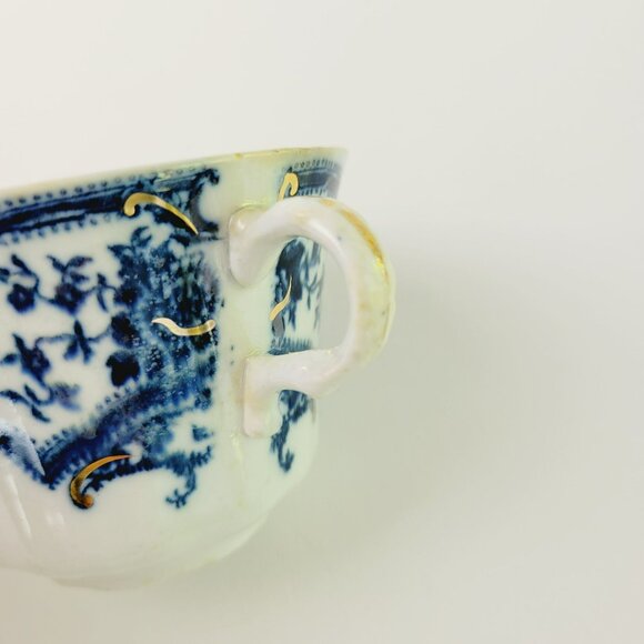 Antique J&G Meakin York Flow Blue Teacup and Saucer Gilded Gold c.1890-1910 - Picture 5 of 14